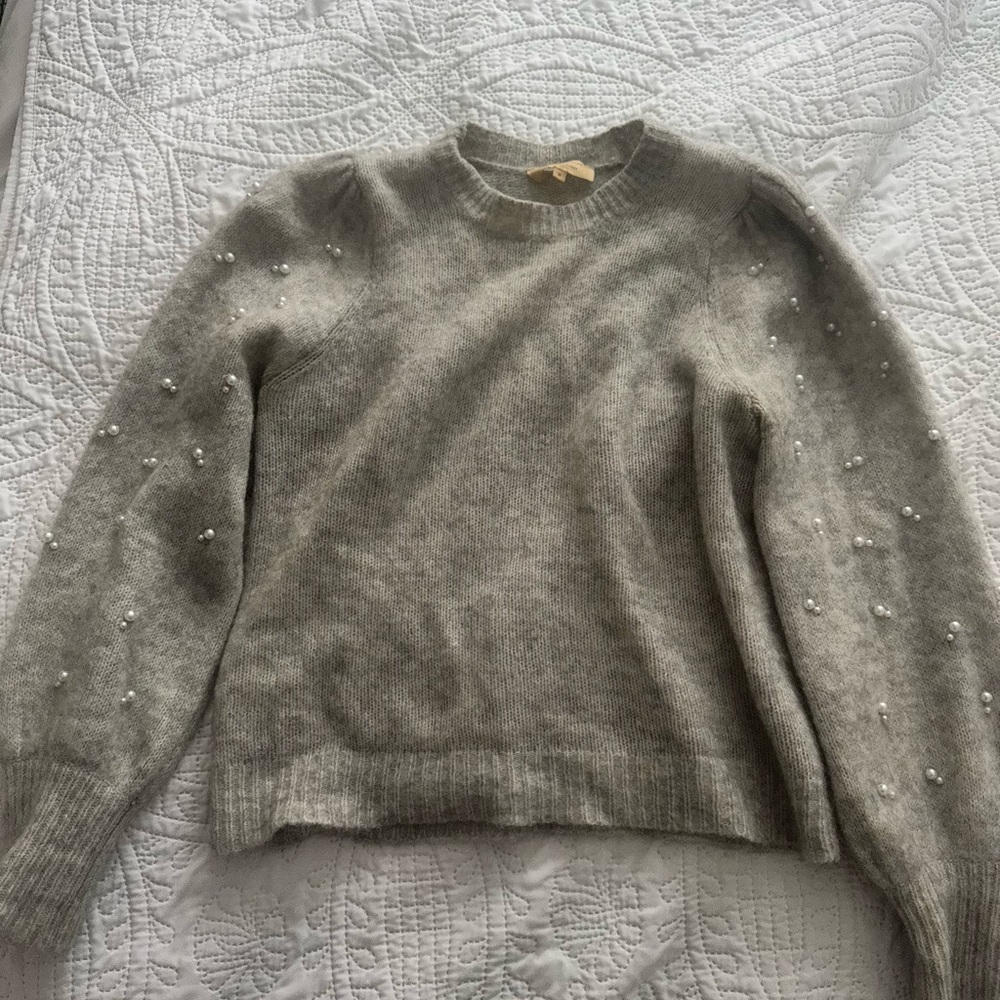 Sezane Gray Sweater with Pearl Accents
